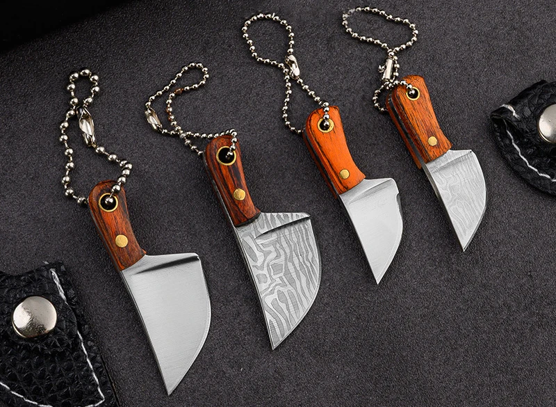 Miniature Damascus Pocket Knife small simulator knife axe cleaver car keychain knives fishing promotional business gift