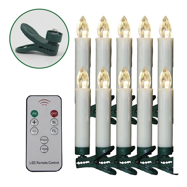 Set of 10  indoor battery operated flameless plastic wireless led candles with remote