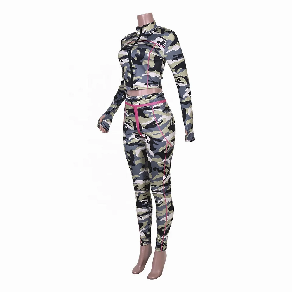 Women 2021 fashion clothing camouflage clothing two piece sets for woman hotsale workout sets lady