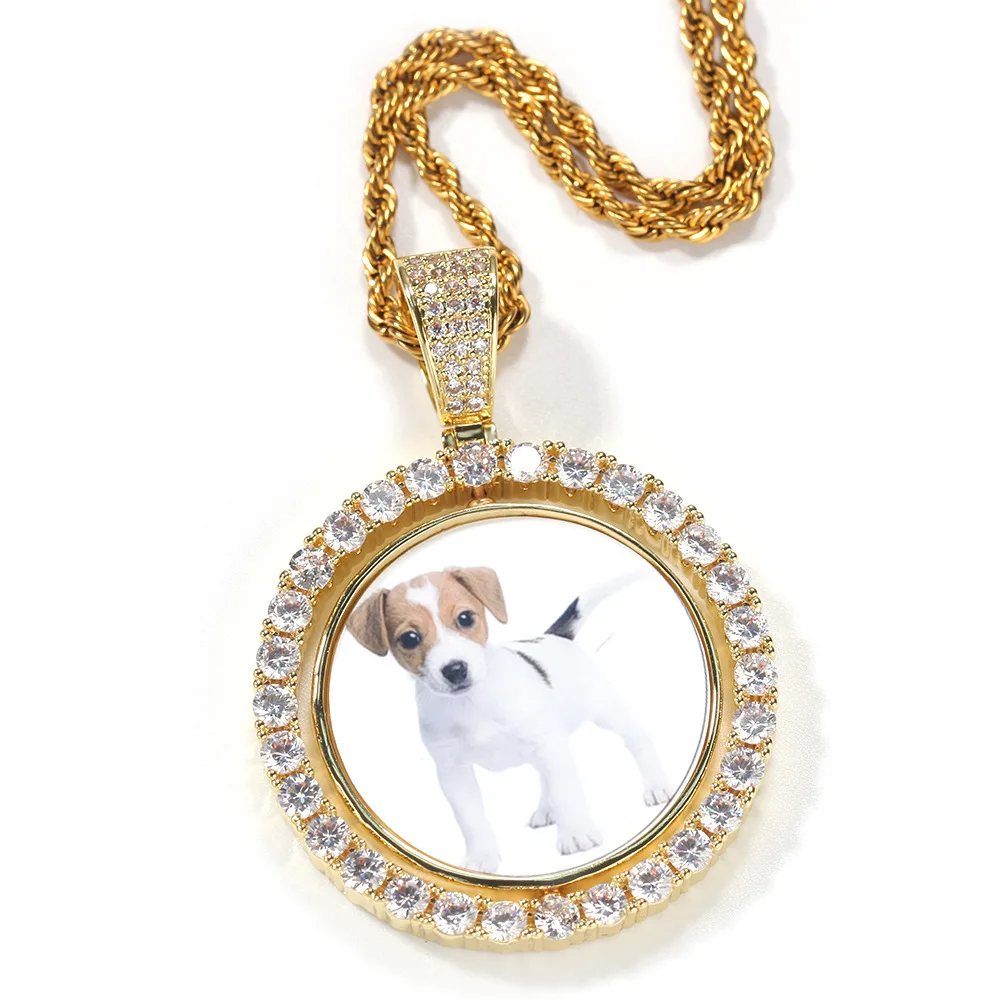 The Most Fashion Wholesale Brass Rotating Photo Pendant Necklace Jewelry Hip hop Necklace