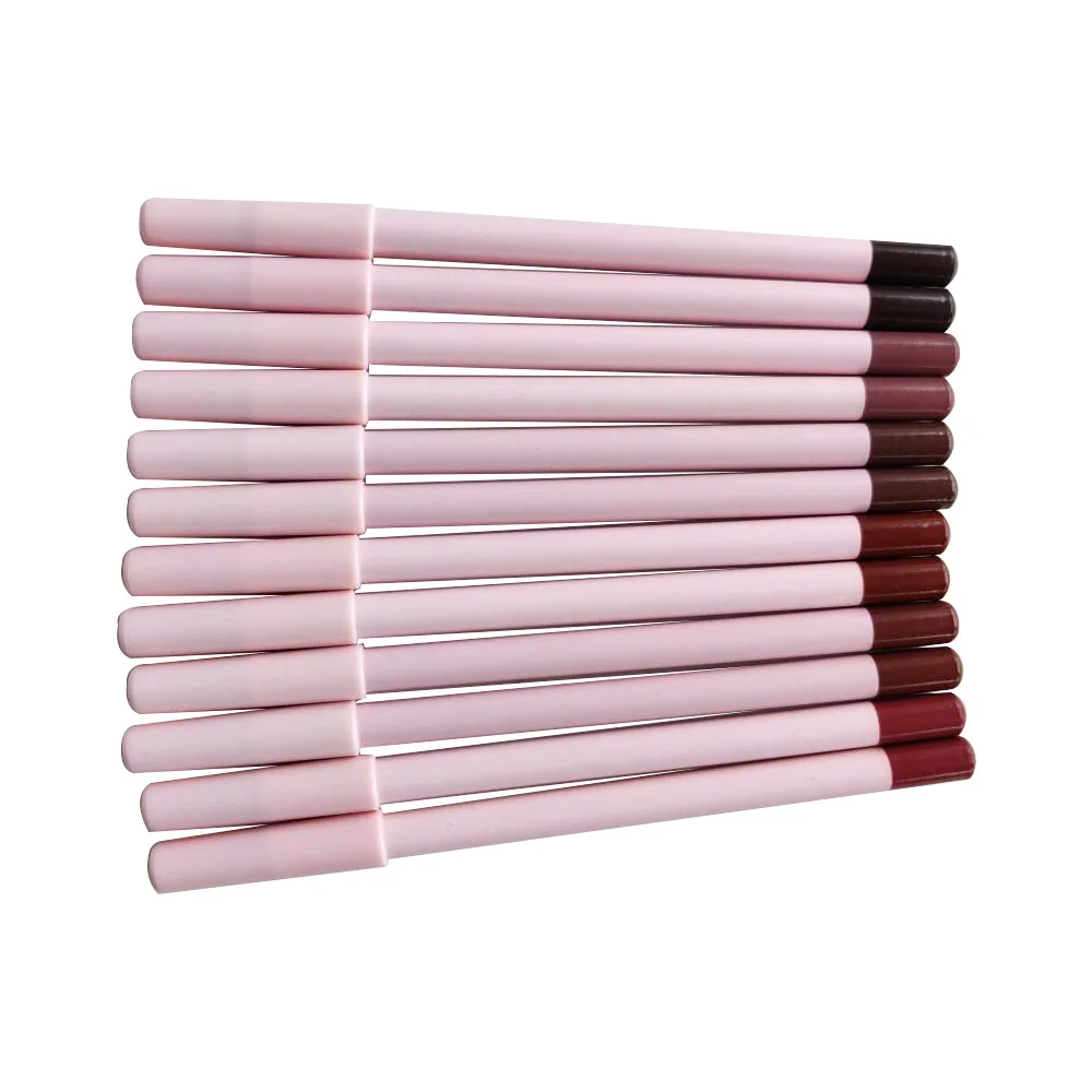 Wholesale OEM Pink Vegan Cosmetic 6pcs/kit Lip Liner Nude Brown Waterproof Lip Liner Pencil Private Label Creamy Lipliner Set