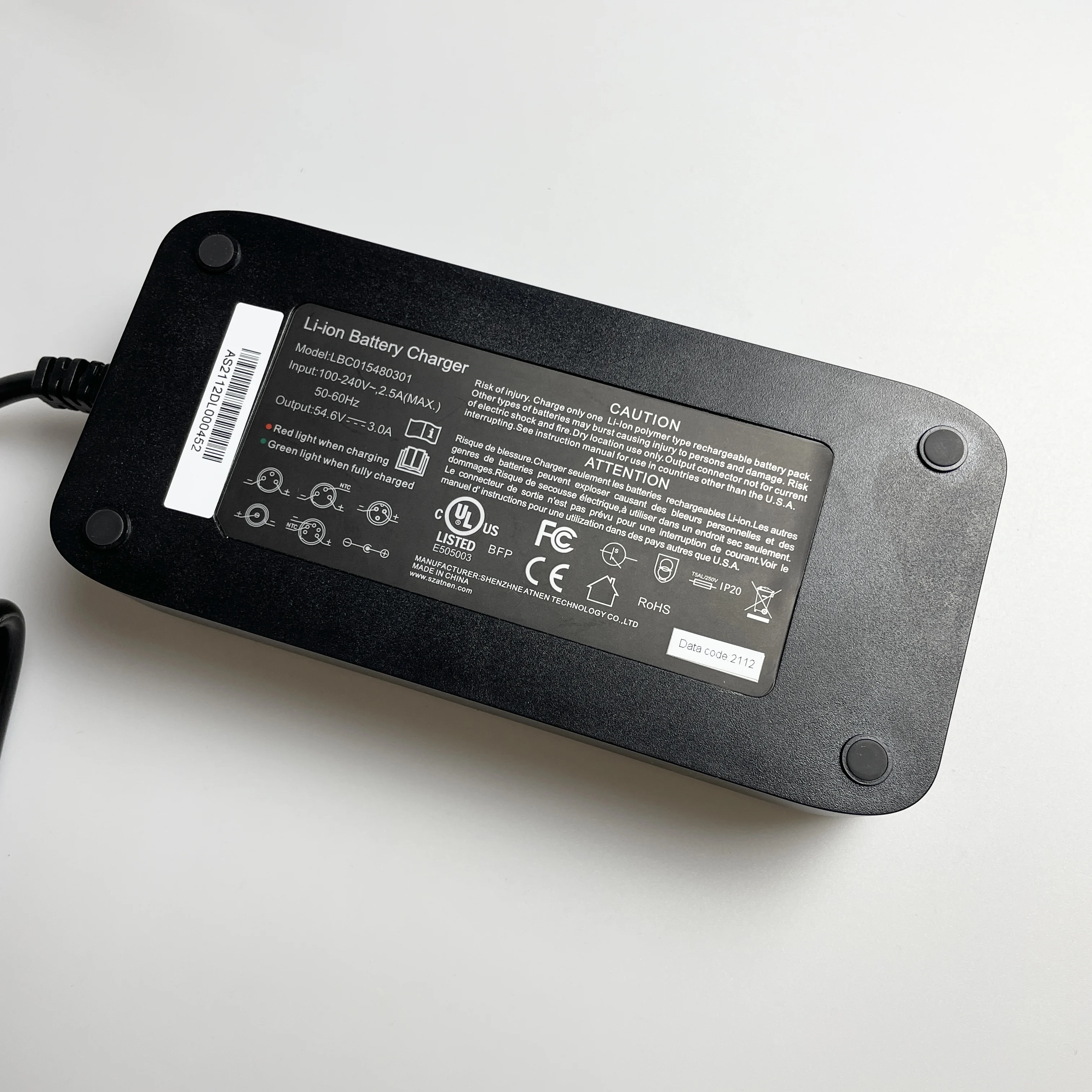 CE/ FCC Certified High Quality  Electronics Bike Accessories 54.6V 3.0A Li-ion Battery Charger For 48V E-bike Electric Bike