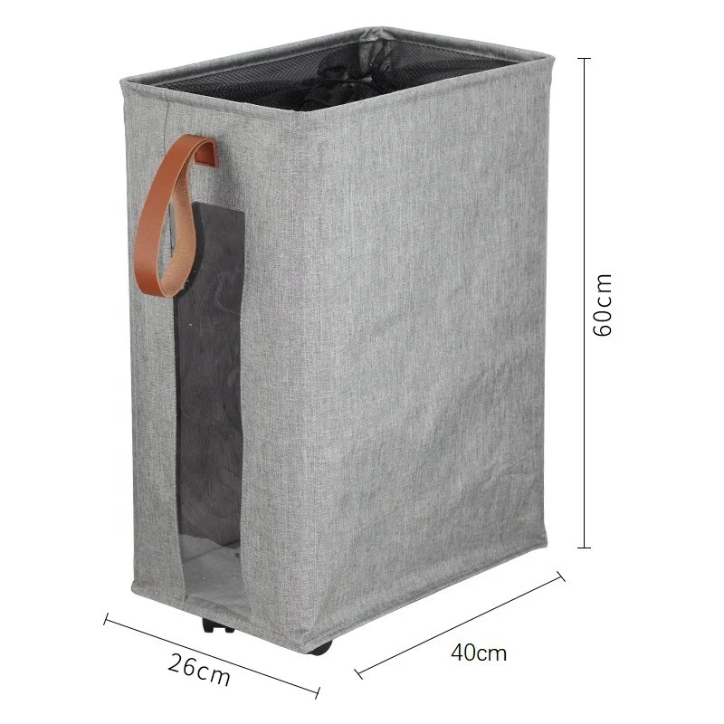 Best Selling Oxford Rolling Clothes Toys Storage  Hamper Transparent Windows Slim Laundry Basket