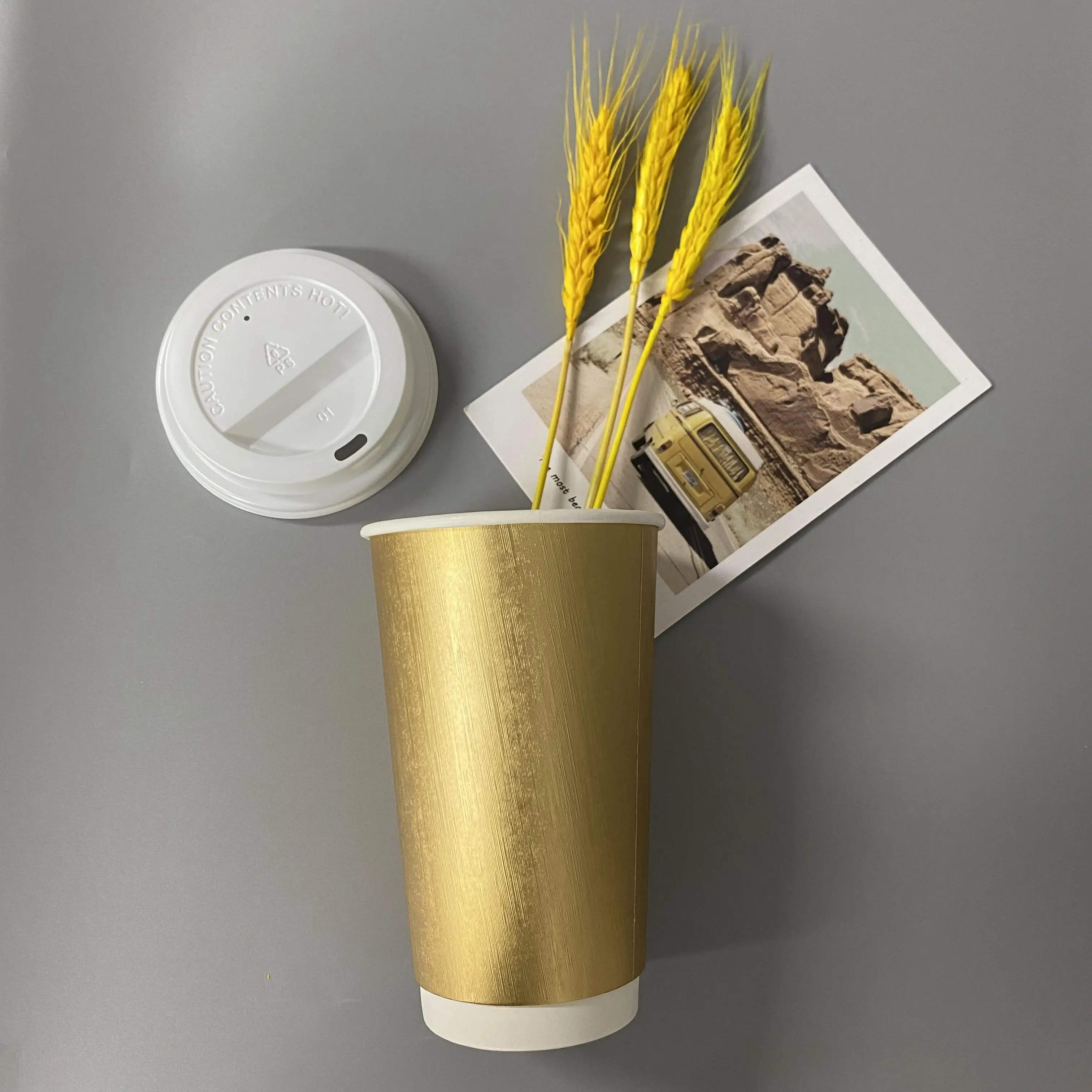 Foil Coffee Cups 20oz 22oz 24signubble Tea Double Wall Poster Golden Luxury Corrugated Paper Beverage Disposable Support Accept