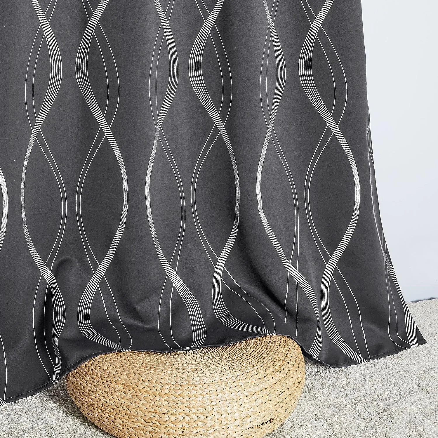 JA Blackout Curtains for Living Room, Noise Reducing Thermal Insulated Wave Line Foil Print Drapes for Patio Sliding Glass Door