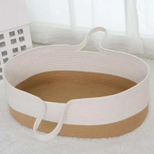 Hot sell stitching color easy-to-carry moses basket extra mattress 100% cotton rope basket for baby