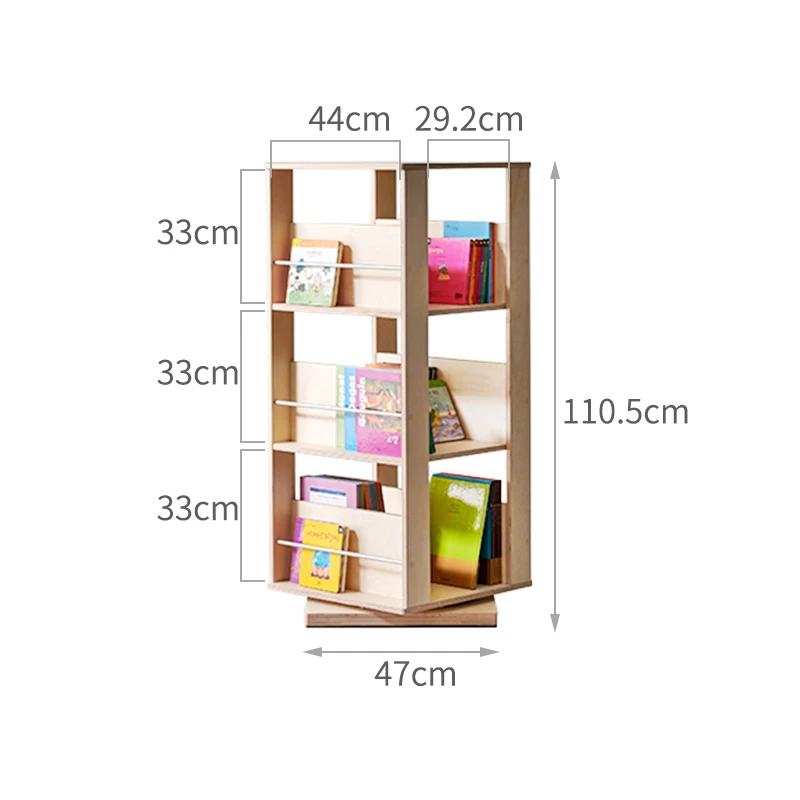 Wooden Family 3 Tiers Square Shape Bookshelf Modern Simple Kids Magazine Wood Rotating Bookcase Home Furniture Bedroom Furniture