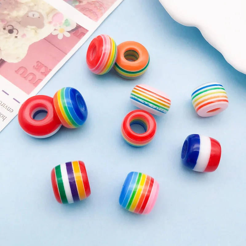 yuku 10 resin stripe large hole round beads hand-beaded jewelry accessories straight loose