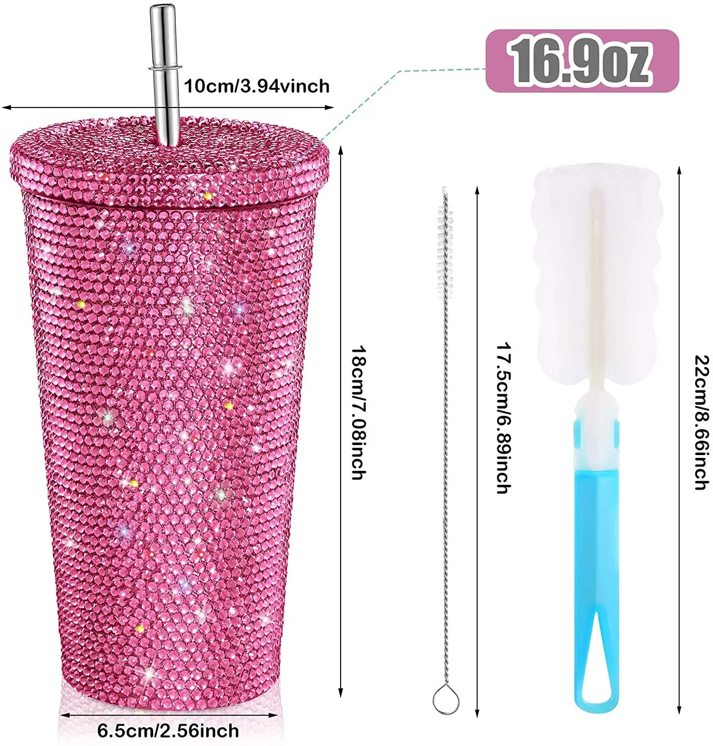 Wholesale Glitter Rhinestone Diamond Drink Tumblers Double Wall Insulated Stainless Steel Coffee Tumbler with Lid and Straw