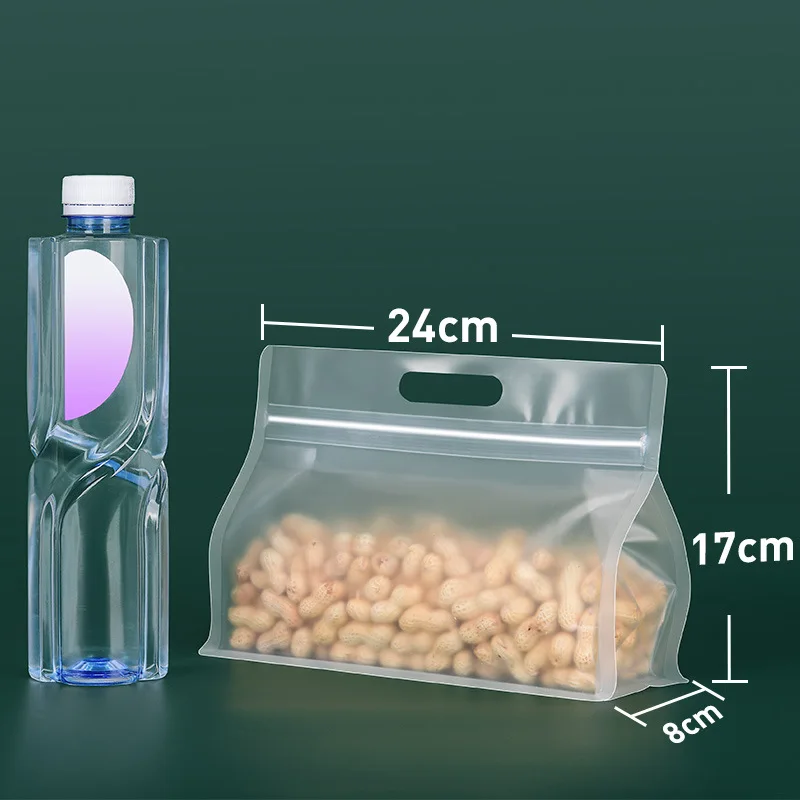 In Stock Frosted Matte Transparent Eight Side Seal Flat Bottom Pouch for Food Storage Packaging with Handle Zipper