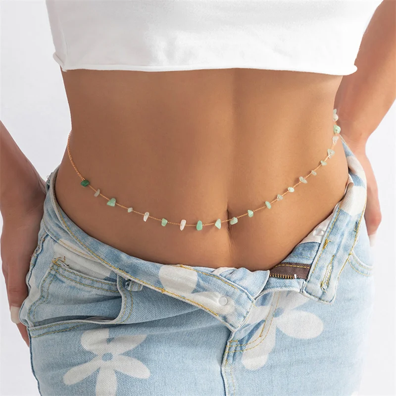 Bohemian woman girls sexy body chain irregular stone gold waist chain