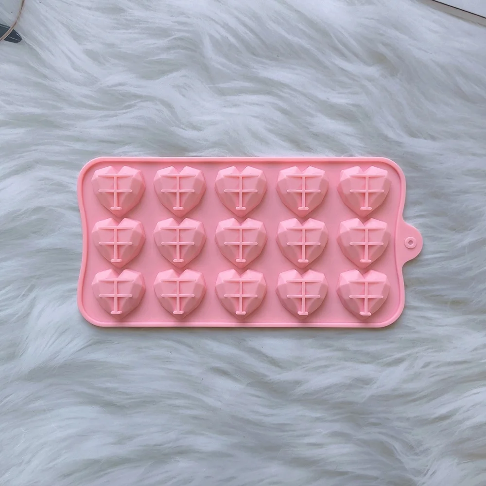 15 cavity diamond heart love shape silicone chocolate mold silicon ice tray mold Wedding Candy Baking Molds Cupcake Decorations