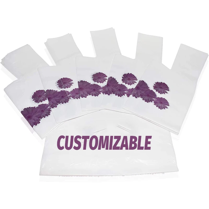 
Customizable Plastic Sturdy thank you vest carrier T Shirt Bags with Handles Bulk Small Medium Size Merchandise plastic Bags 