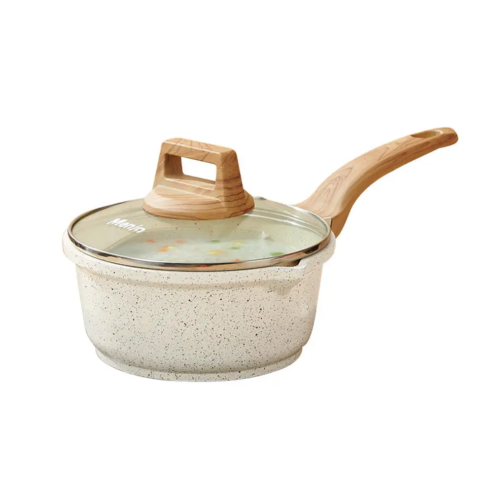 2023 new Wholesale 4pcs wheatstone coated non-stick cookware Wooden handle soup pot frying pan wok milk pan cookware set
