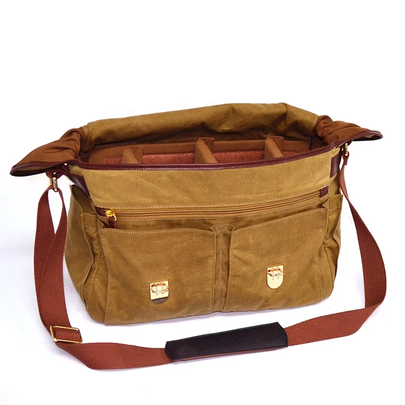 Designer Custom Men Waterproof Digital Gear Video Dslr Messenger Bags Waxed Canvas Crossbody Camera Bag for Photography