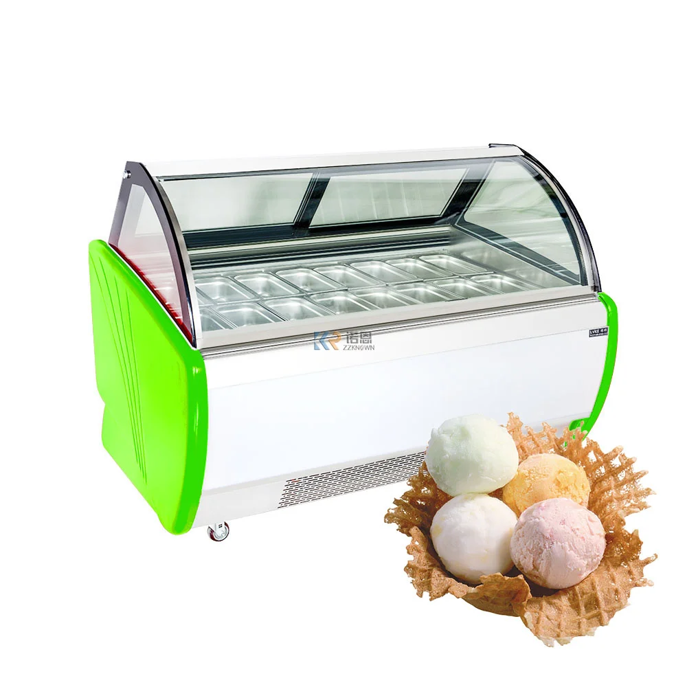 16 Trays Ice Cream Display Counter Top Freezer Chest Display Ice Cream Gelato Showcase