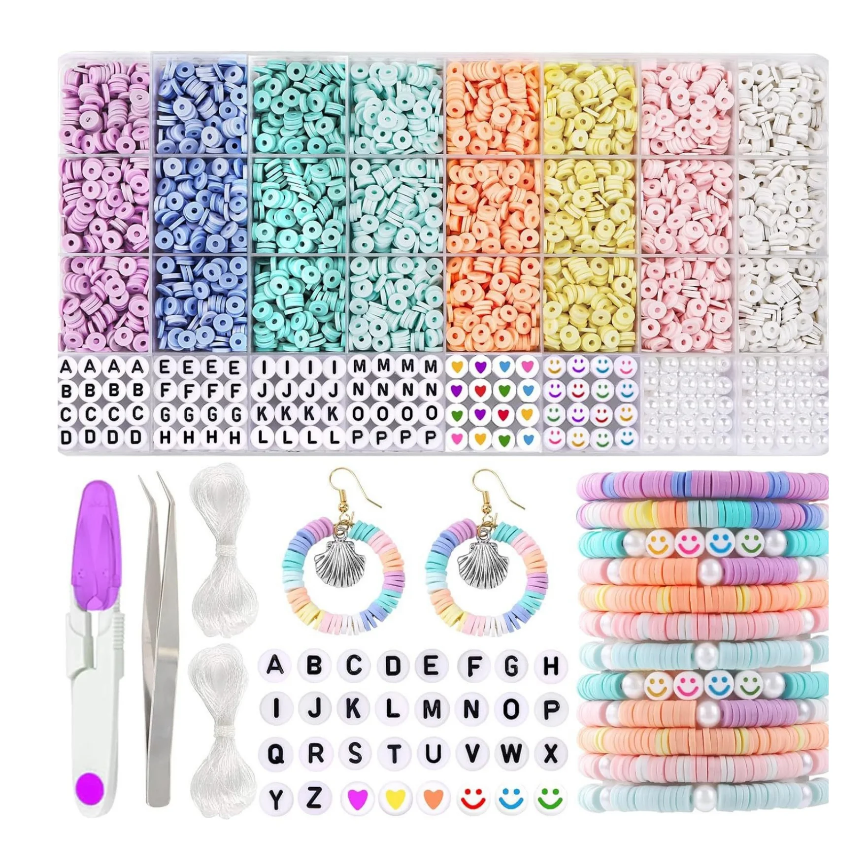 Lilac color for kids girl mystic purple theme polymer clay beads for jewelry making with letter beads for do it yourself craft