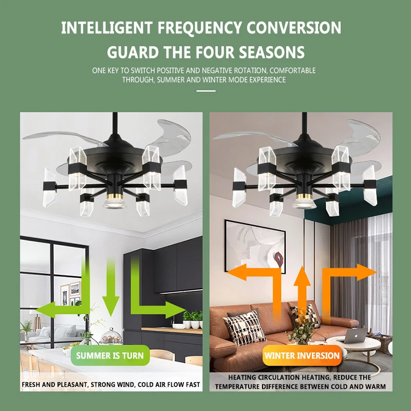 Bedroom Living Room F9701 Quiet DC Motor 6 Speed Retractable Ceiling Fan with Light