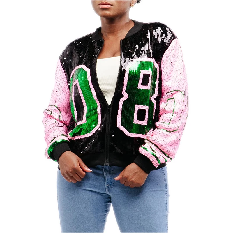 Wholesale Custom Sequin Jackets Woman Long Sleeve Sigma Gamma sorority  clothing   delta  Digital sequin jacket