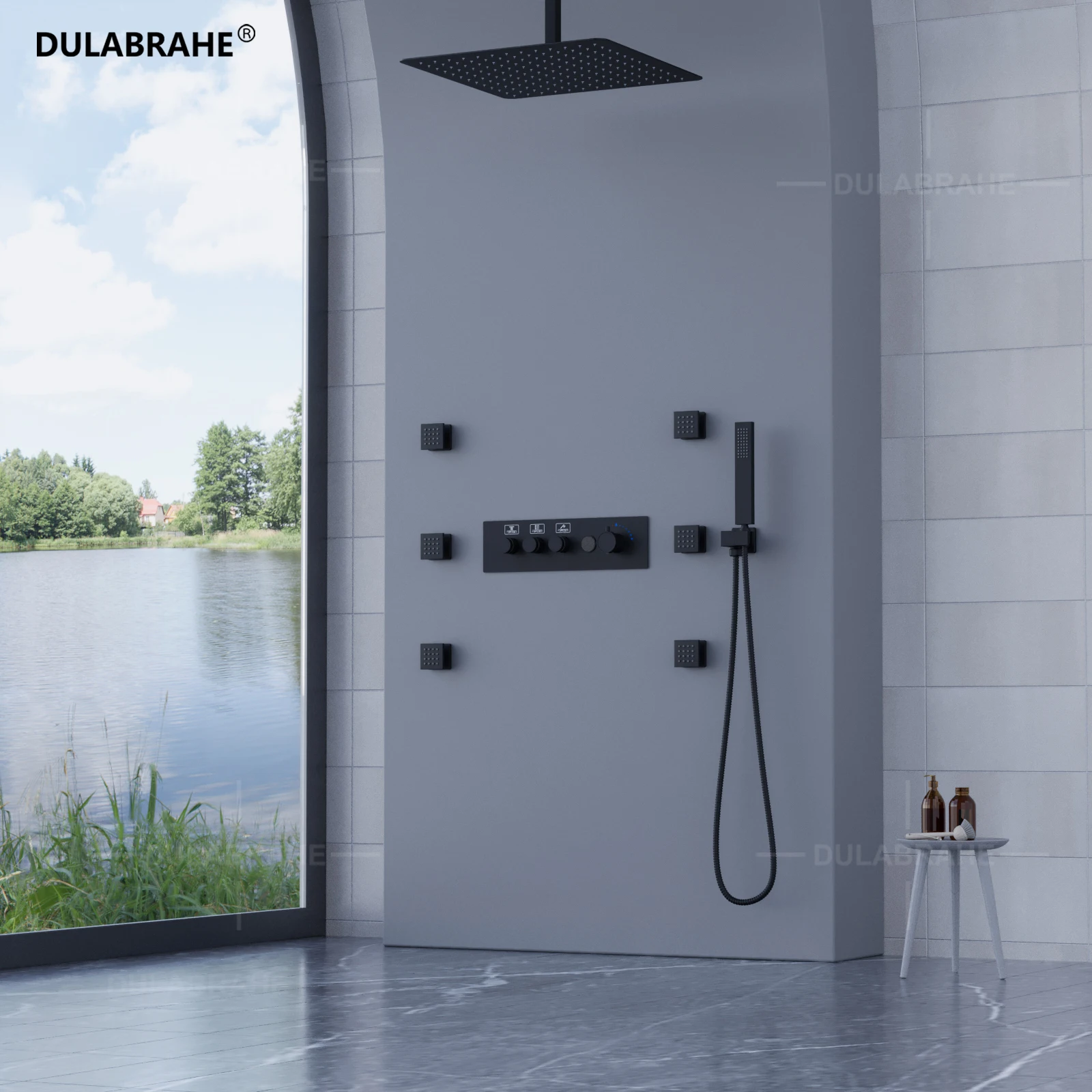 Bathroom Ceiling 10inch Shower System Rainfall Thermostatic Digital Display Concealed Shower Faucet Set