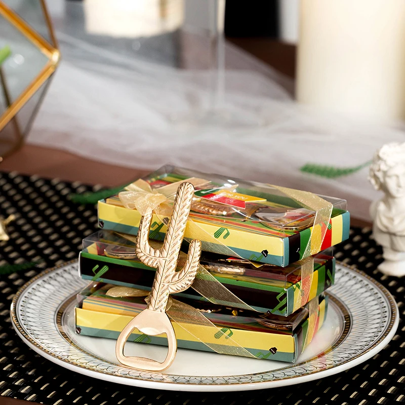 Holiday Gifts Custom Sale Gift Box Packaging Bottle Opener Metal Cactus Bottle Opener