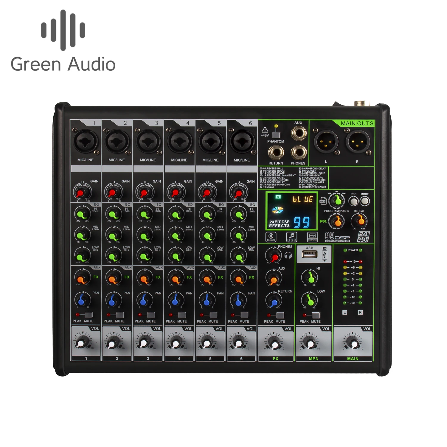 GAX-RX6 2024 новейший 6-канальный USB-микшер с функцией 48 В BT fantasy power Small-In-One