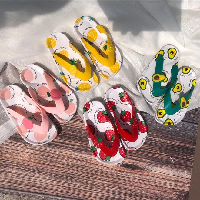 
2021 new children flip-flops cute cartoon fruit wind slippers indoor and outdoor two wear beach children shoes 