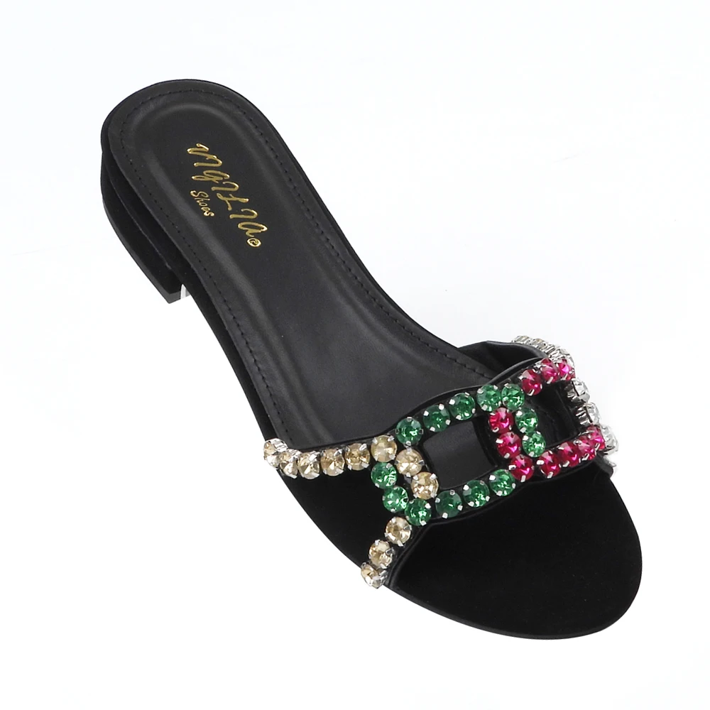 Women Party Shoes Low Block Heel Ladies Slippers And Sandals Comfy Open Toe Ladies Flat Shoes