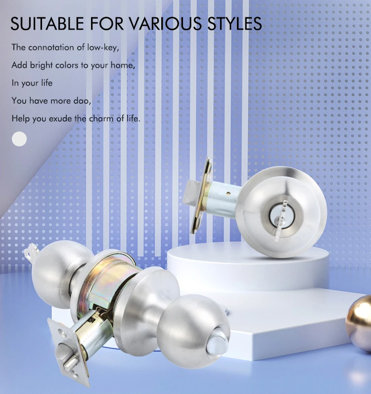 Hardware Door Knob With Removable Latch Plate  Round Ball Handle In Solid Stainless Steel For Entrance Exterior And Interior