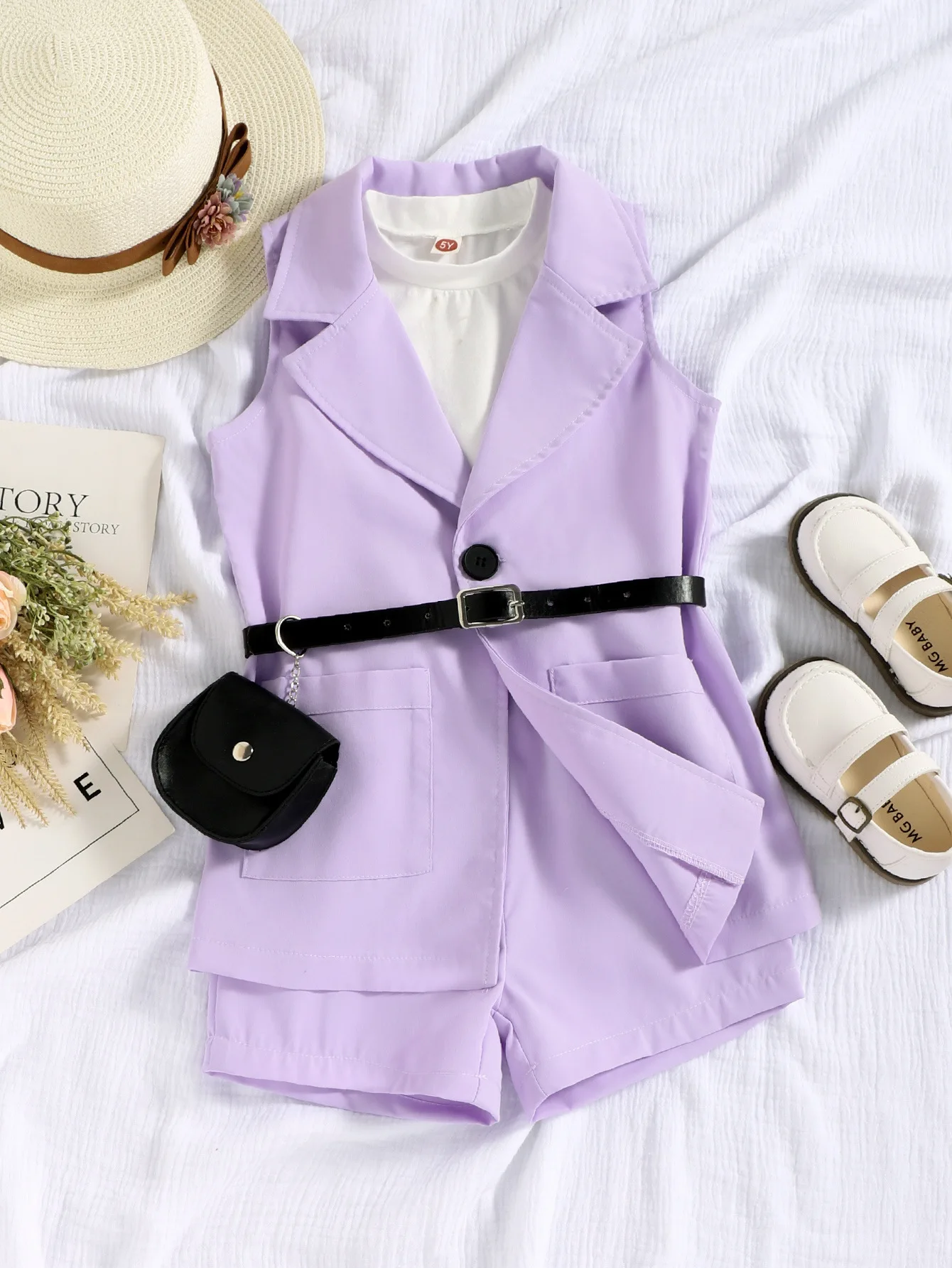 Hot selling summer 4 pieces set beautiful without clothes fashion for baby girls 7 years