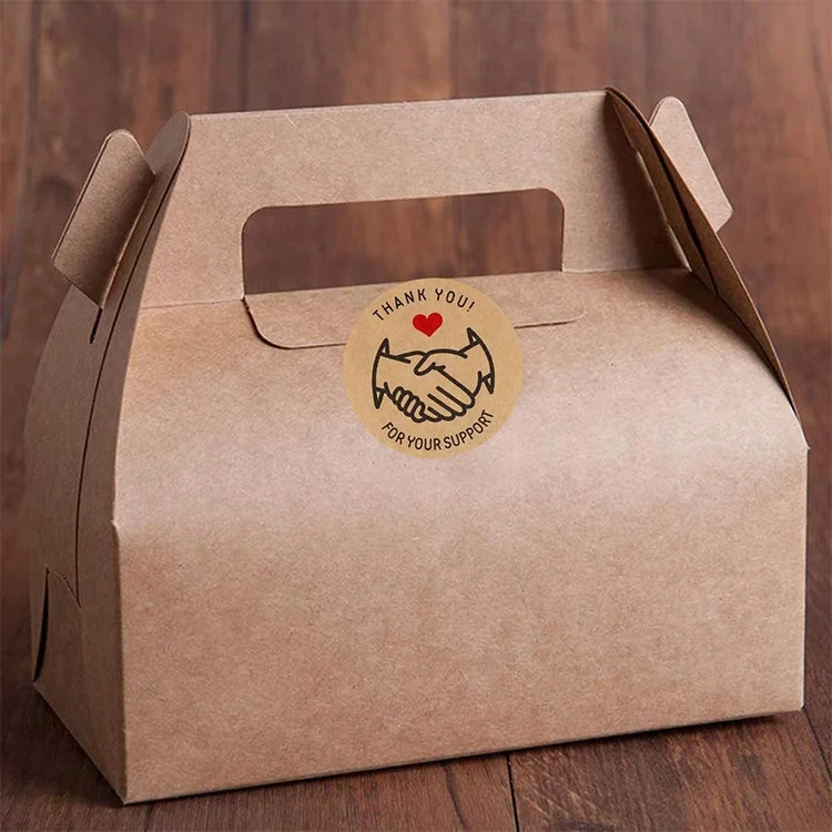 Custom Logo Kraft Paper Thank You Support Stickers Sticky Labels for Handmade Gift Cards Baked Food Goods Package