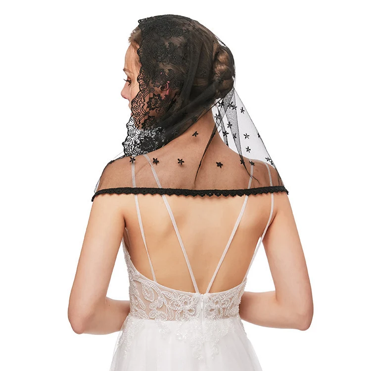 Y-Z Muslim Bridal Veil Wedding Headdress Lace Hair Veil Scarf Shawl Black White Cape Wholesale Yarn Lace Edge Embroidered