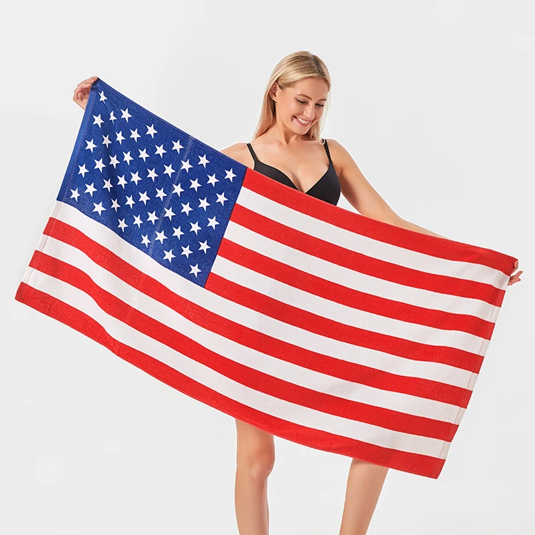 wholesales American National flag  cotton reactive printing beach towels