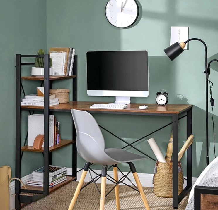 
Corner Computer Desk with Bookshelf Cheap Writing Study Wood Industrial Modern Home Office PC Desk 