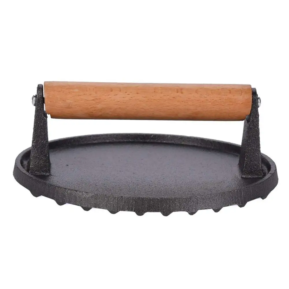 Cast Iron Grill Press, Heavy-duty bacon press with Wood Handle, 7-Inch Round