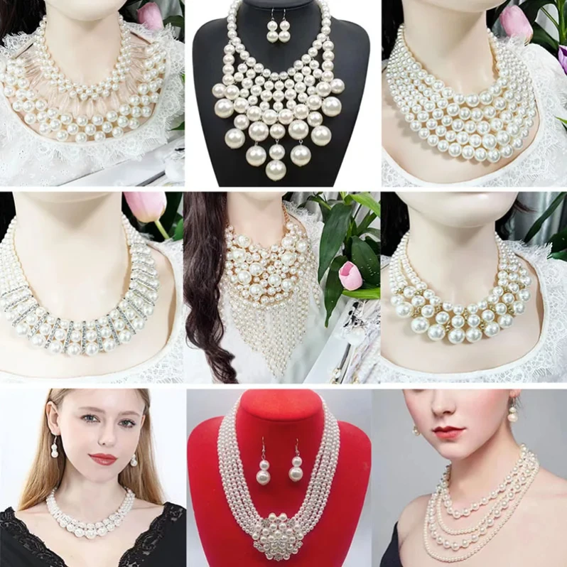 Wholesale multilayer Layers Pearl Necklace Earring fashion Jewelry Set For Women Party Exaggerate Big Pearl earrings Jewelry Set