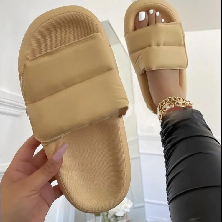 
bread slides thick soles couple slippers summer new bread beach shoes INS trend style fashion slippers couple tape slippers 