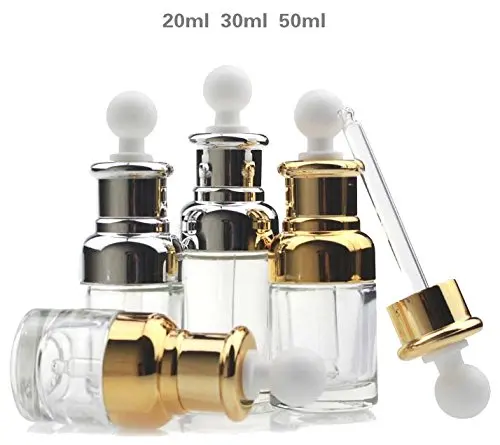 Empty Refillable Upscale Clear Glass Bottle Essential Oil Elite Fluid Pot Container Vial with Glass Pipette Eye Dropper - Gold