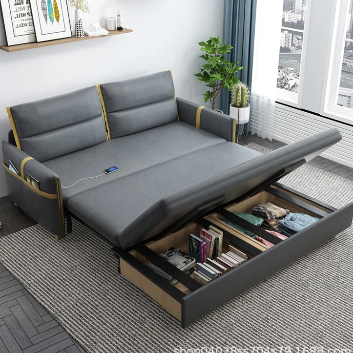 Sofa bed dual-use foldable multi-functional living room double 2 meters small household economy with storage retractable