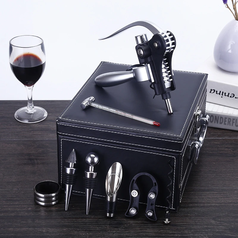 Double Layer PU Leather Box Wine Opener Set With Hot Design Wine Opener