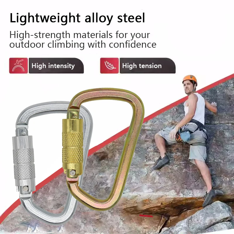 JENSAN Custom High Quality Heavy Duty 30kN Steel Locking D shaped Safety Carabiner Hook For Fall Protection