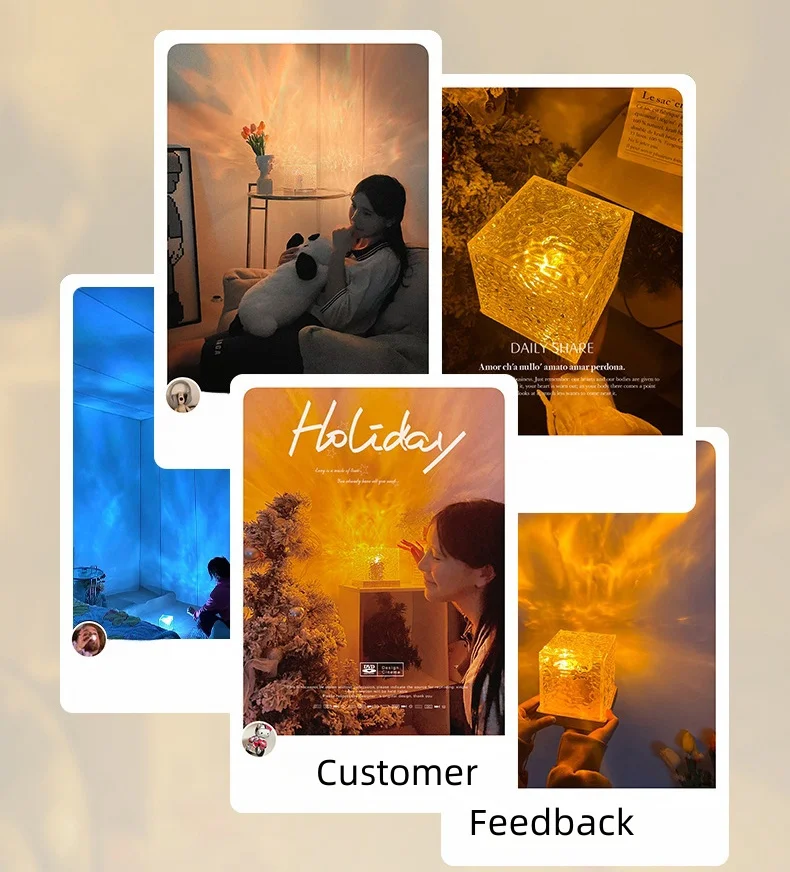 Bedroom Crystal Desk Light Water Ripple Pattern Projector Night Light Tricolor Usb Bedside Table Lamp