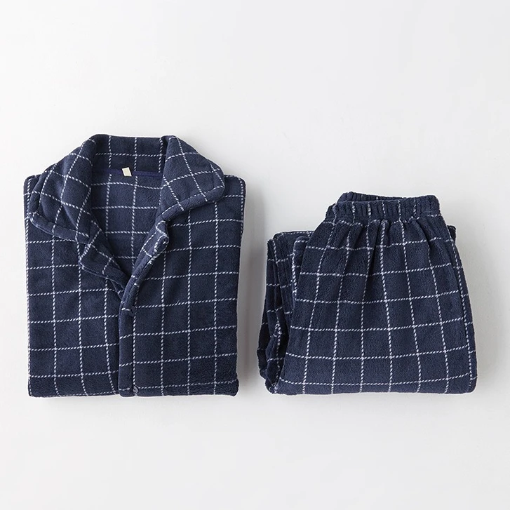 
Soft Comfortable Breathable Men Matching Flannel Pajamas Set 