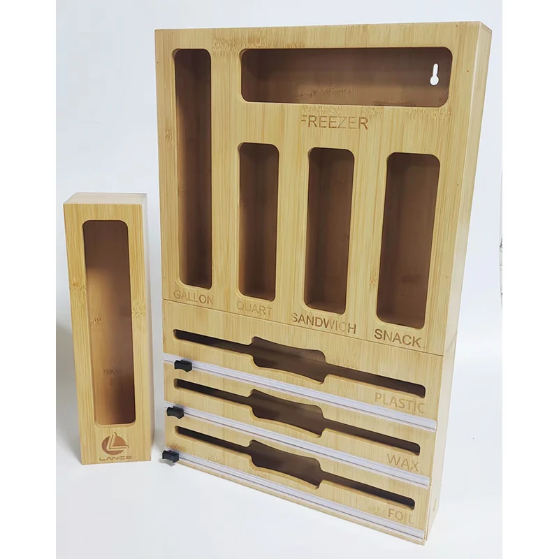 Amazon Best Selling Bamboo Ziplock Bag Storage Organizer, Bamboo Kitchen Organizer, Bamboo Drawer Organizer