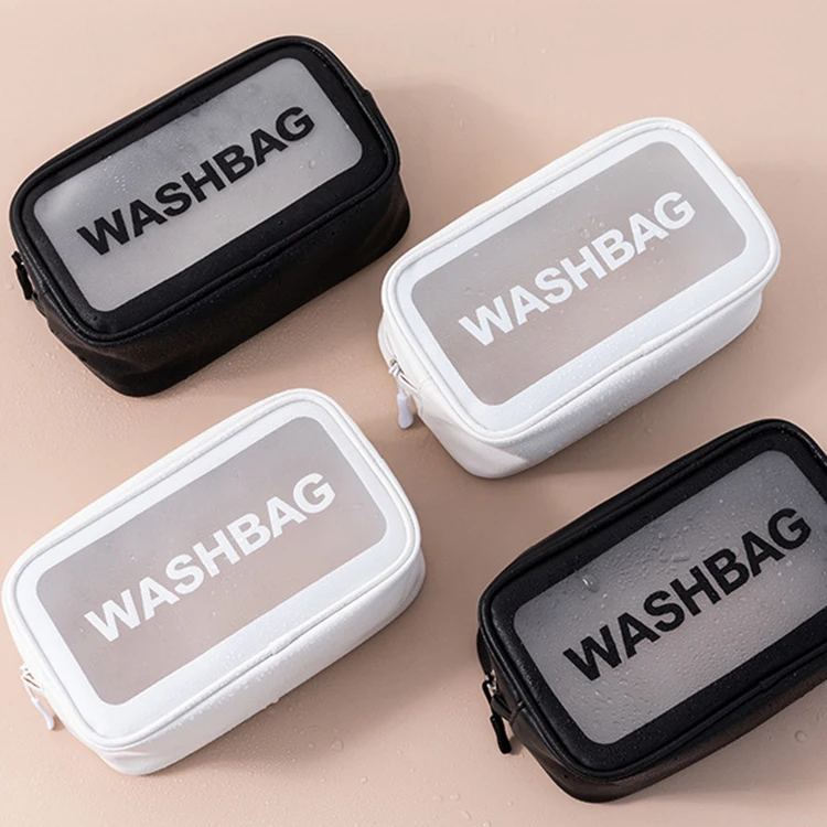 
woman waterproof cosmetic bag pvc transparent makeup bag leather wash bag for travel 