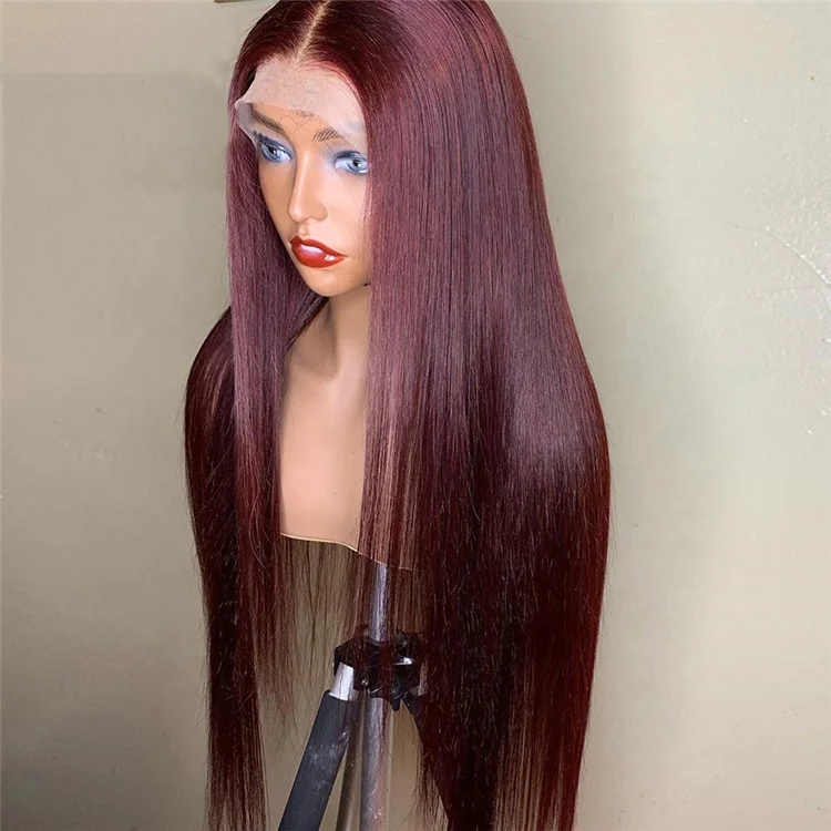 Парик, человеческие волосы, кружевные парики, цвет 99J, шелковистые прямые предварительно выщипанные Детские волосы 13x4, парики на сетке спереди