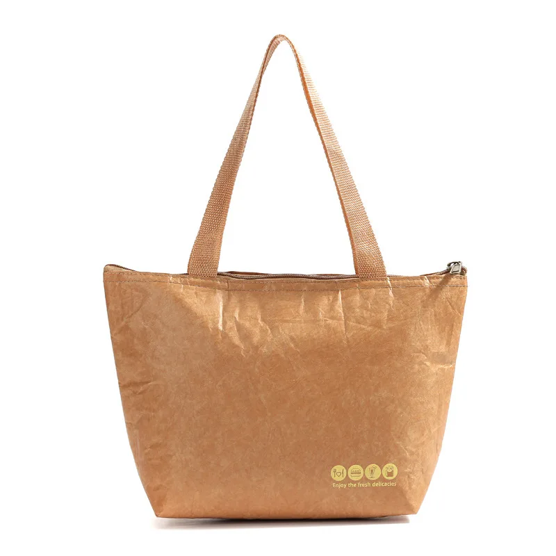 Reusable Insulated Cooler Bag Lightweight Water-Resistant Tyvek paper Lunch Bag Women carry tote bag
