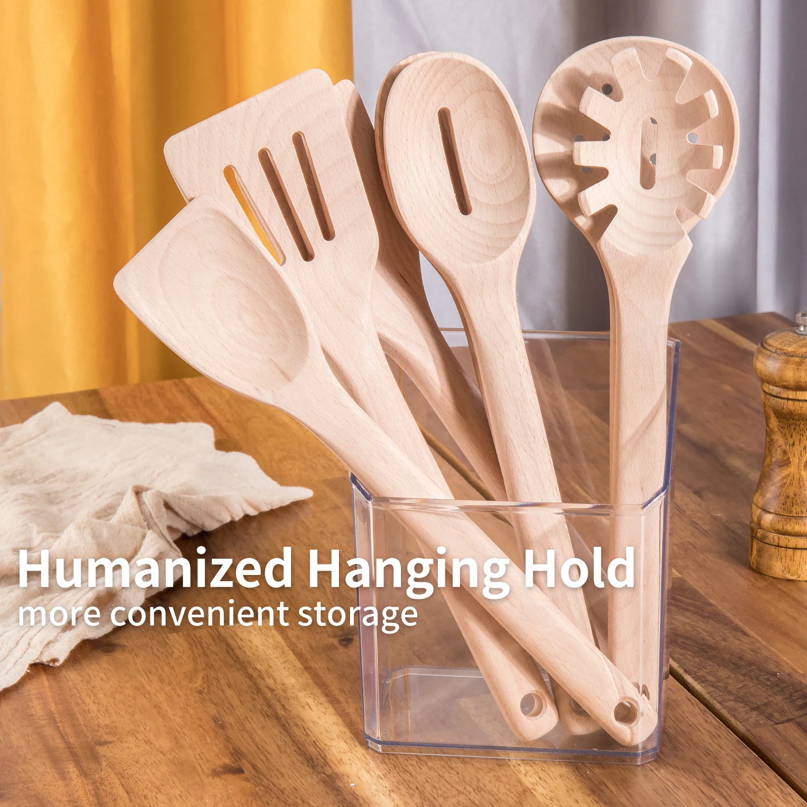 China Manufacturers High Quality Kitchen Accessories Beech Wood Kitchen Utensil Set