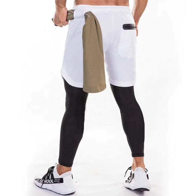 Hidden Pocket Quick Dry Breathable Fitness Pants Towel Loop Double Layer Lined Elastic Gym Pants Men for Training Sport Running