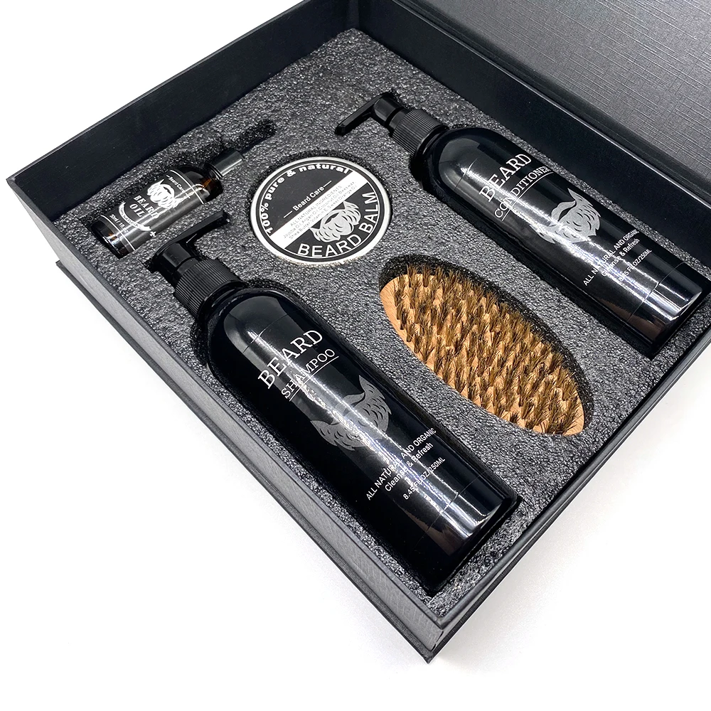 Custom Luxury Beard Grooming Kit Private Label Roller Growth Serum Oil Beard Growth Kit For Gentleman